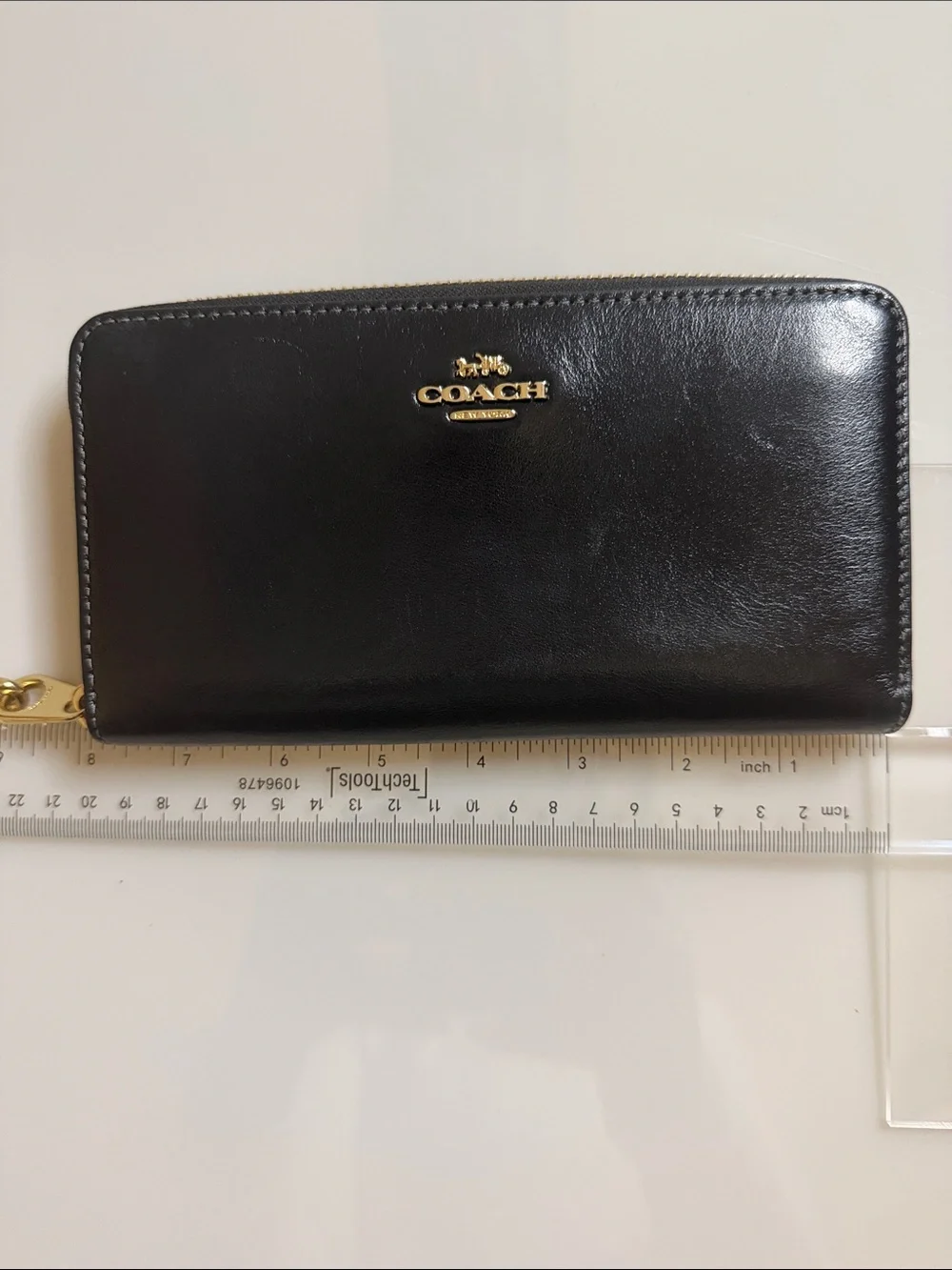Coach Black Leather Zip Wallet with Gold Logo